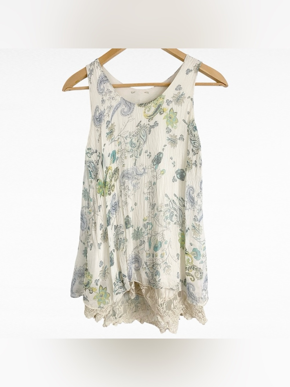Tendenze Ivory 100% Silk Cottagecore Crochet Hem Romantic Flowy Bohemian Blouse